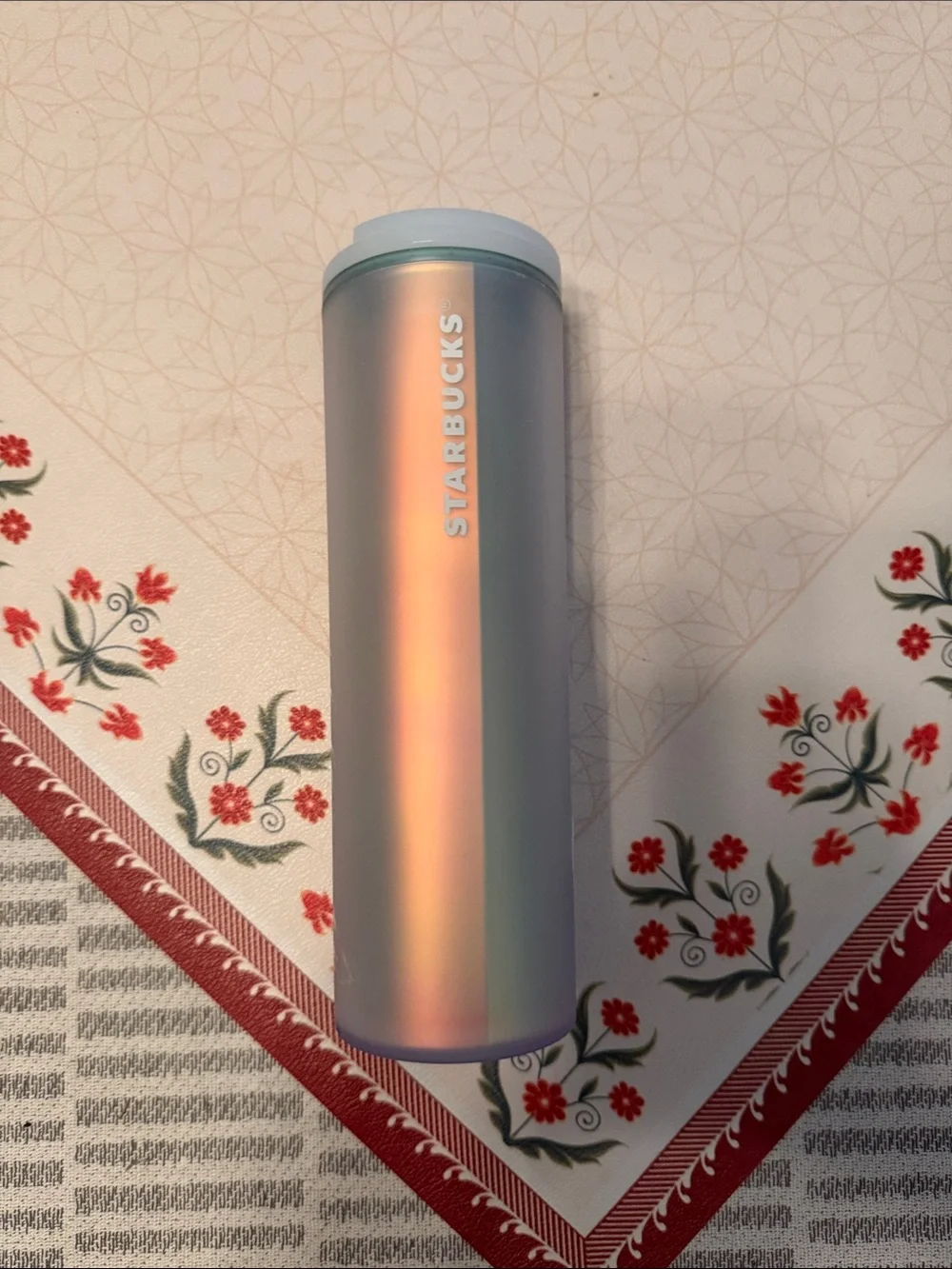 Starbucks Iridescent Gray and Rainbow Accent Travel Tumbler new without tags